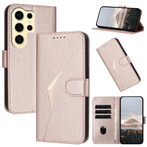 Per Samsung Galaxy S24 Ultra 5G Custodia in pelle con fibbia a motivo triangolare (oro rosa)