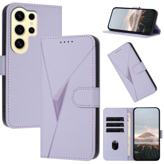 Per Samsung Galaxy S24 Ultra 5G Custodia in pelle con fibbia a motivo triangolare (viola chiaro)
