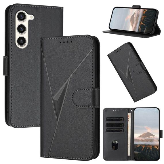 Per Samsung Galaxy S23+ 5G Custodia in pelle con fibbia a motivo triangolare (nero)