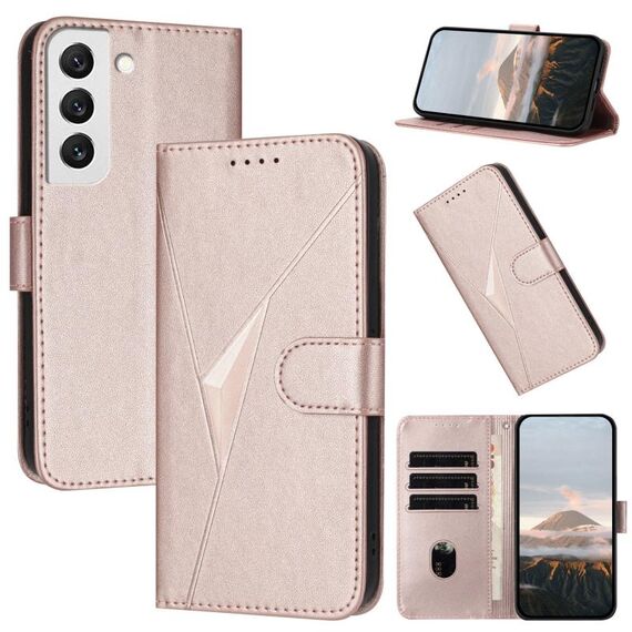 Per Samsung Galaxy S22 5G Custodia in pelle con fibbia a motivo triangolare (oro rosa)