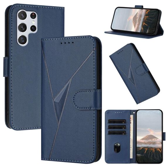 Per Samsung Galaxy S22 Ultra 5G Custodia in pelle con fibbia a motivo triangolare (blu reale)