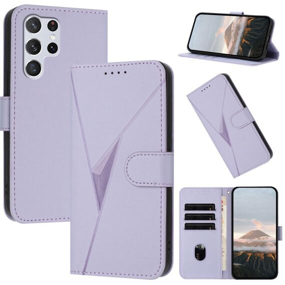 Per Samsung Galaxy S22 Ultra 5G Custodia in pelle con fibbia a motivo triangolare (viola chiaro)