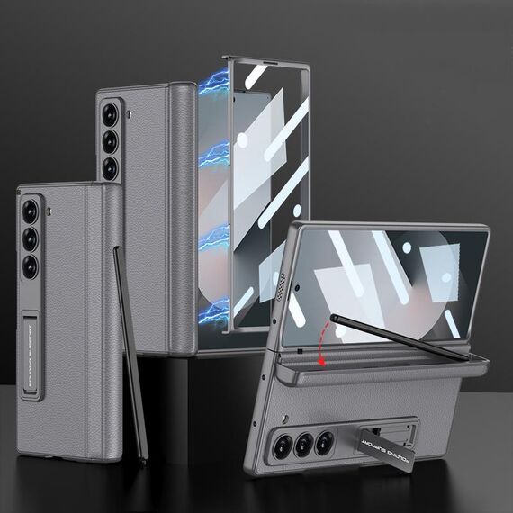 Per Samsung Galaxy Z Fold6 GKK Custodia per telefono cellulare in pelle magnetica integrata con custodia per penna, penna non inclusa (grigio)