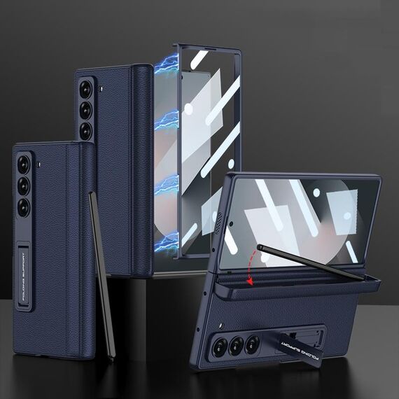 Per Samsung Galaxy Z Fold6 GKK Custodia per telefono cellulare in pelle magnetica integrata con custodia per penna, penna non inclusa (blu)