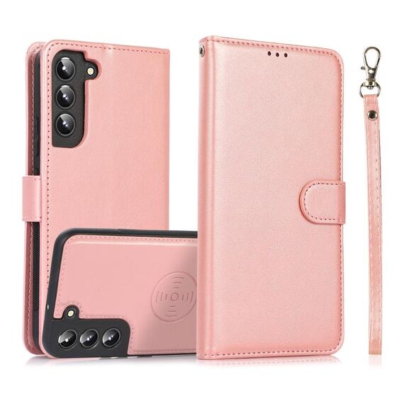 Per Samsung Galaxy S22+ 5G Custodia in pelle con retro magnetico staccabile 2 in 1 in pelle di vitello (oro rosa)