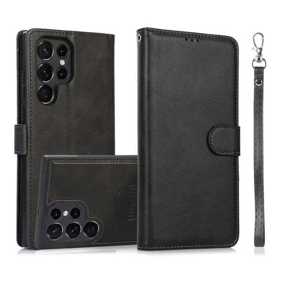 Per Samsung Galaxy S22 Ultra 5G Custodia in pelle con retro magnetico staccabile 2 in 1 in pelle di vitello (nero)