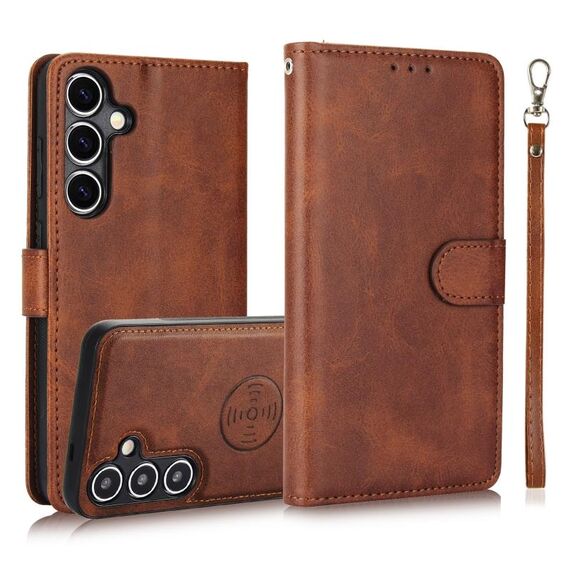 Per Samsung Galaxy S24+ 5G Custodia in pelle con retro magnetico staccabile 2 in 1 con texture in vitello (marrone)
