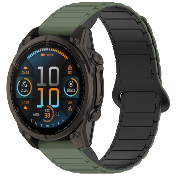 Per Garmin Fenix ​​8 51mm Dual Color Fibbia Magnetica 26mm Cinturino per Orologio in Silicone a Sgancio Rapido (Verde+Nero)