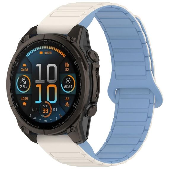 Per Garmin Fenix ​​8 51mm Dual Color Fibbia Magnetica 26mm Cinturino per Orologio in Silicone a Sgancio Rapido (Bianco+Blu)