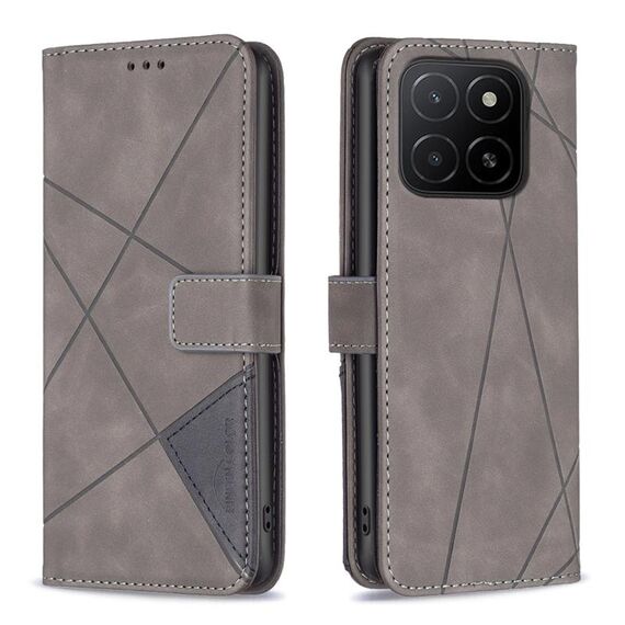 Custodia per telefono in pelle con fibbia magnetica e trama a rombi per Honor X5b (grigio)