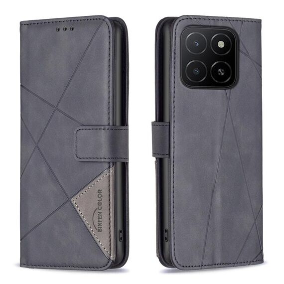Custodia per telefono in pelle con texture a rombi e fibbia magnetica per Honor X5b (nera)