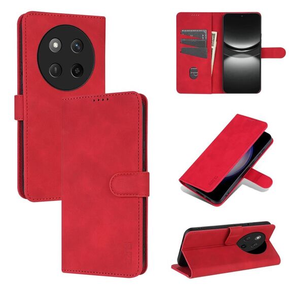 Custodia per telefono in pelle di vitello con texture a conchiglia per Honor X60 Pro AZNS (rosso)