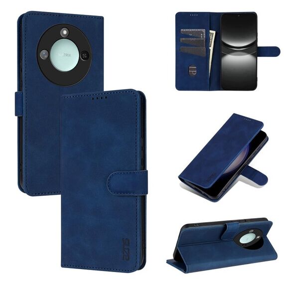 Custodia per telefono in pelle di vitello con texture a conchiglia per Honor X60 AZNS (blu)