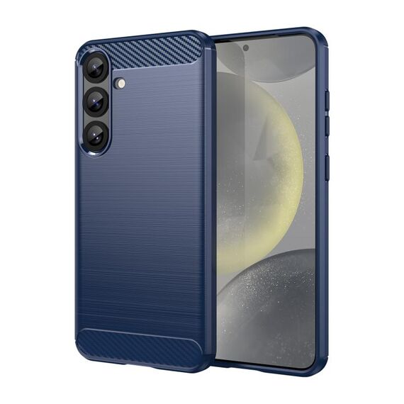 Per Samsung Galaxy S25+ 5G Custodia per telefono in TPU con texture spazzolata in fibra di carbonio (blu)