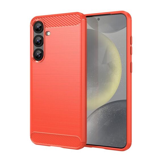 Per Samsung Galaxy S25+ 5G Custodia per telefono in TPU con texture spazzolata in fibra di carbonio (rosso)