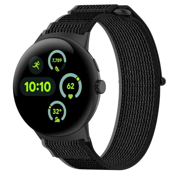 Per Google Pixel Watch 3 41mm Cinturino in nylon intrecciato con chiusura a strappo (nero grigio)