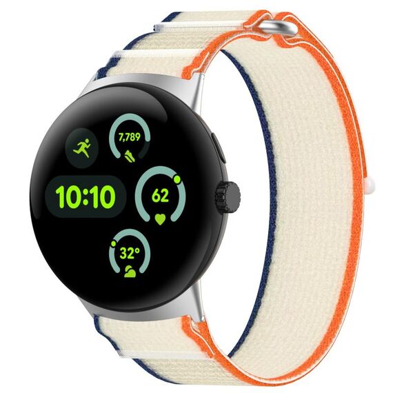 Per Google Pixel Watch 3 45mm Cinturino in nylon intrecciato con chiusura a strappo (arancione bianco crema)