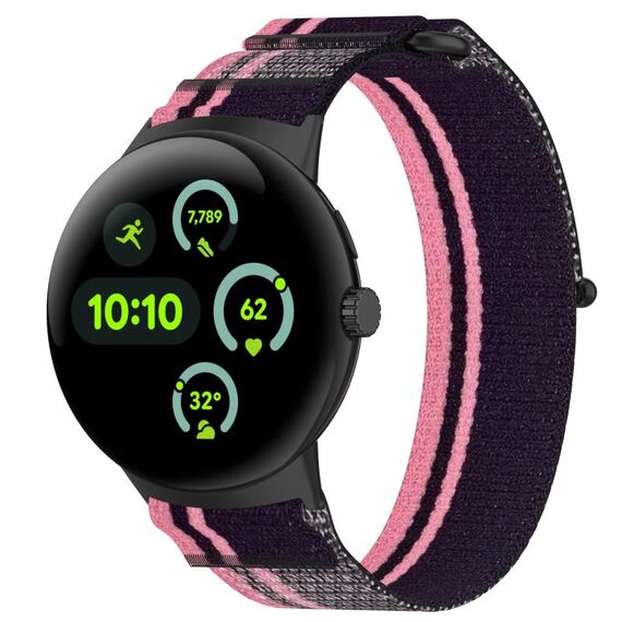 Per Google Pixel Watch 3 45mm Cinturino in nylon intrecciato con chiusura a strappo (rosa viola)