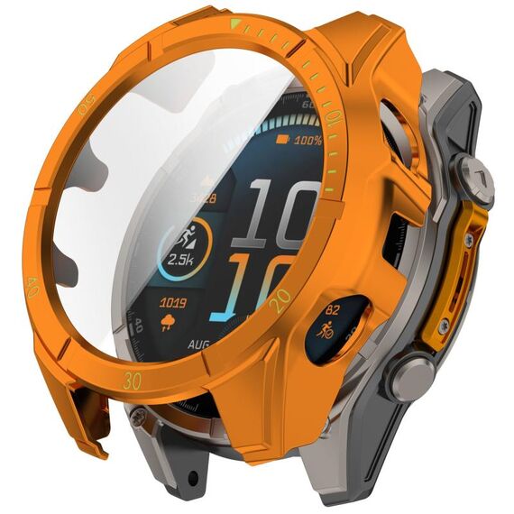 Per Garmin Fenix ​​8 MIP 47mm Solar Scale Pellicola temperata Cassa per orologio PC integrata (arancione verde)