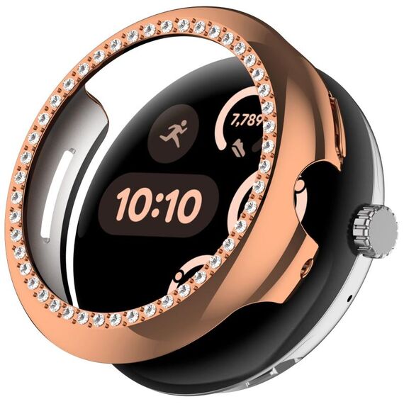 Per Google Pixel Watch 3 45mm Custodia protettiva per orologio con copertura parziale in PC elettrolitico diamantato (oro rosa)