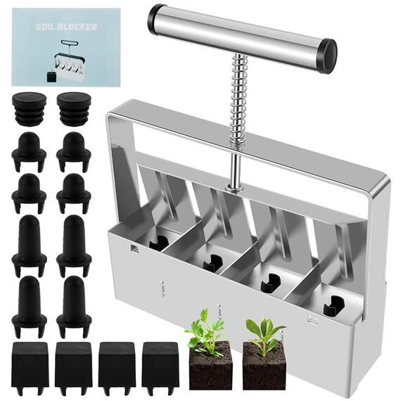 Il bloccante portatile del terreno per piantine crea quattro blocchi di terreno da 2 x 2 pollici per la preparazione del giardino (quadrato)