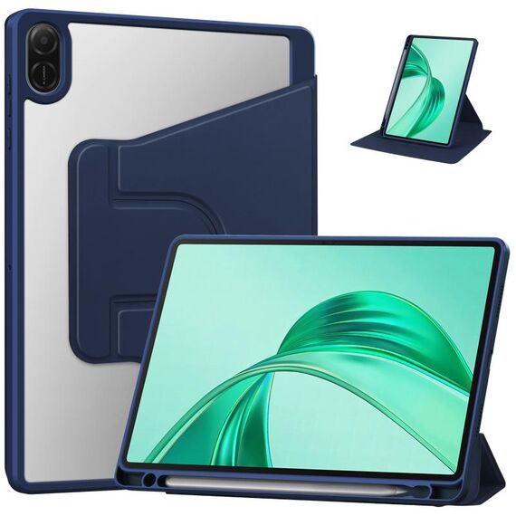 Custodia per tablet in pelle con supporto a tre pieghe per Honor Pad X8a (blu scuro)