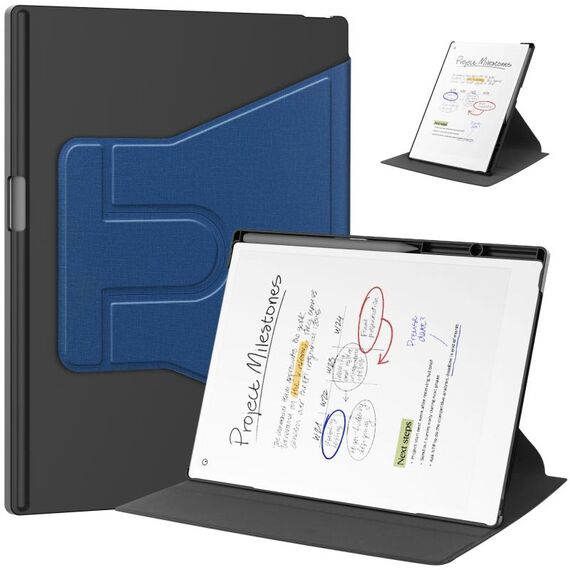 Per reMarkable Paper Pro Voltage Holder Rotation Smart Custodia in pelle per tablet (blu navy)
