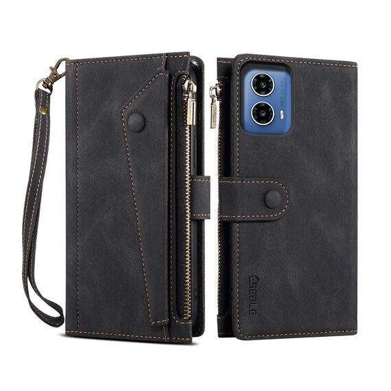 Per Motorola Moto G35 ESEBLE Retro Frosted RFID Custodia in pelle per telefono (nero)