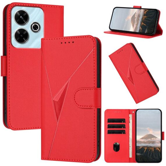 Per Redmi 13 4G Custodia in pelle con fibbia a motivo triangolare (rosso)