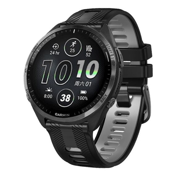 For Garmin Forerunner 965 Two Color Steel Buckle Silicone Watch Band(Black Grey)