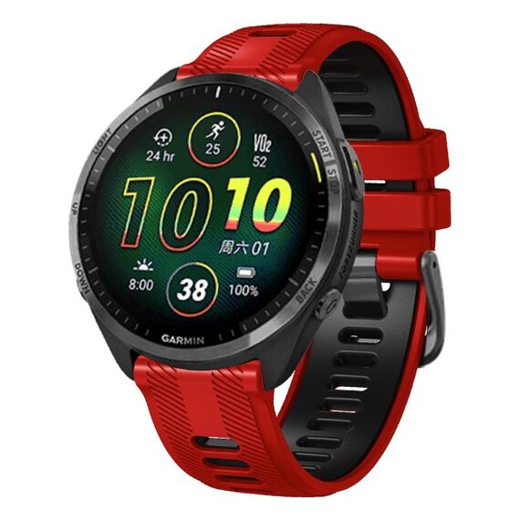 For Garmin Forerunner 965 Two Color Steel Buckle Silicone Watch Band(Red Black)