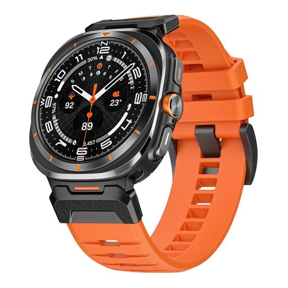 Per Samsung Galaxy Watch Ultra 47mm Cinturino in fluorogomma con fibbia in acciaio (nero arancione)