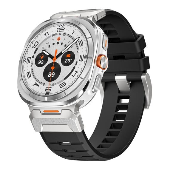 Per Samsung Galaxy Watch Ultra 47mm Cinturino in fluorogomma con fibbia in acciaio (argento nero)