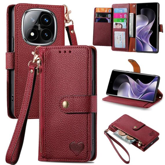 For Xiaomi Redmi Note 14 Pro+ 5G Love Zipper Lanyard Leather Phone Case(Red)