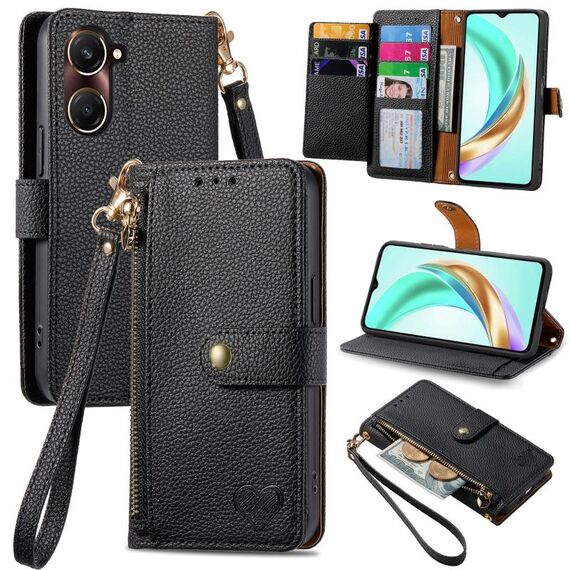 Per vivo Y37 Love Zipper Lanyard Custodia in pelle per telefono (nero)