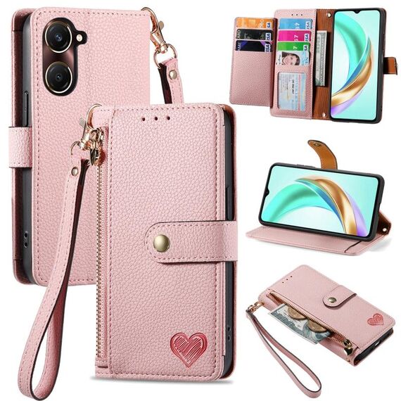 Per vivo Y37 Love Zipper Lanyard Custodia in pelle per telefono (rosa)
