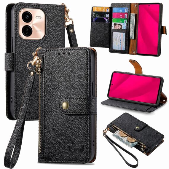 Per vivo Y37 Pro Love Zipper Lanyard Custodia in pelle per telefono (nero)