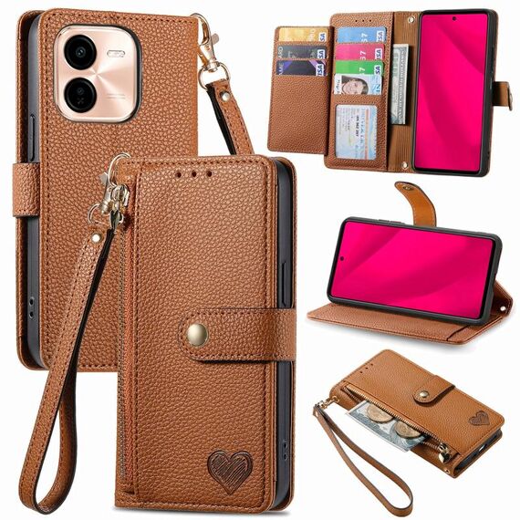 Per vivo Y37 Pro Love Zipper Lanyard Custodia in pelle per telefono (marrone)