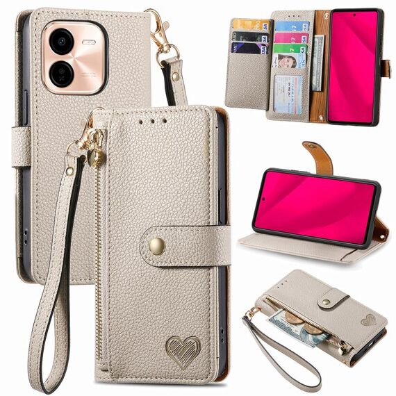 Per vivo Y37 Pro Love Zipper Lanyard Custodia in pelle per telefono (grigio)