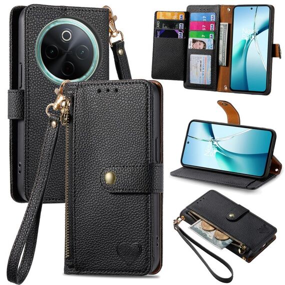 Per vivo Y300 Pro Love Zipper Lanyard Custodia in pelle per telefono (nero)