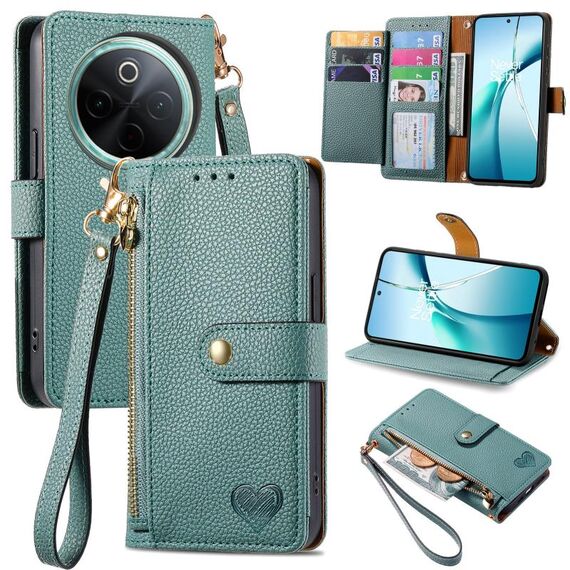 Per vivo Y300 Pro Love Zipper Lanyard Custodia in pelle per telefono (verde)