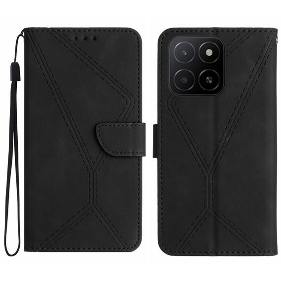 Per Honor X5b 4G / X5b Plus 4G Custodia per telefono in pelle goffrata con cuciture (nero)
