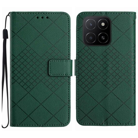 Per Honor X5b 4G / X5b Plus 4G Custodia in pelle con trama a griglia rombica (verde)