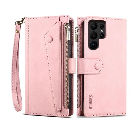 Per Samsung Galaxy S24 Ultra 5G ESEBLE Retro Frosted RFID Flip Custodia in Pelle per Telefono (Oro Rosa)