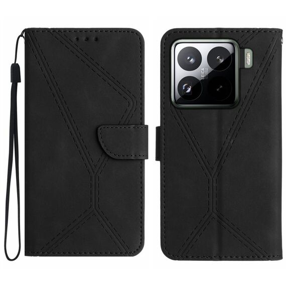 Per Xiaomi 15 Pro Custodia per telefono in pelle goffrata con cuciture (nero)