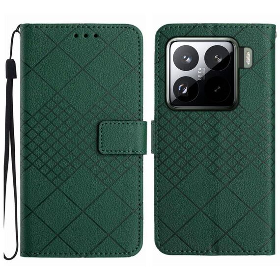 Per Xiaomi 15 Pro Custodia per telefono in pelle con trama a griglia rombica (verde)