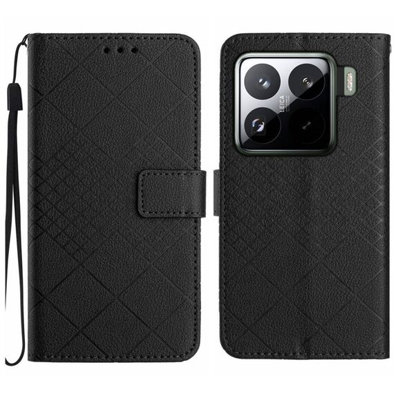 Per Xiaomi 15 Pro Custodia per telefono in pelle con trama a griglia rombica (nero)