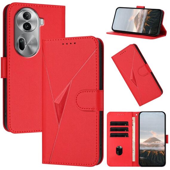 Per OPPO Reno11 Pro Custodia per telefono in pelle con fibbia a forma di triangolo globale (rosso)