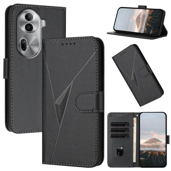 For OPPO Reno11 Pro Global Triangle Pattern Buckle Clasp Leather Phone Case(Black)