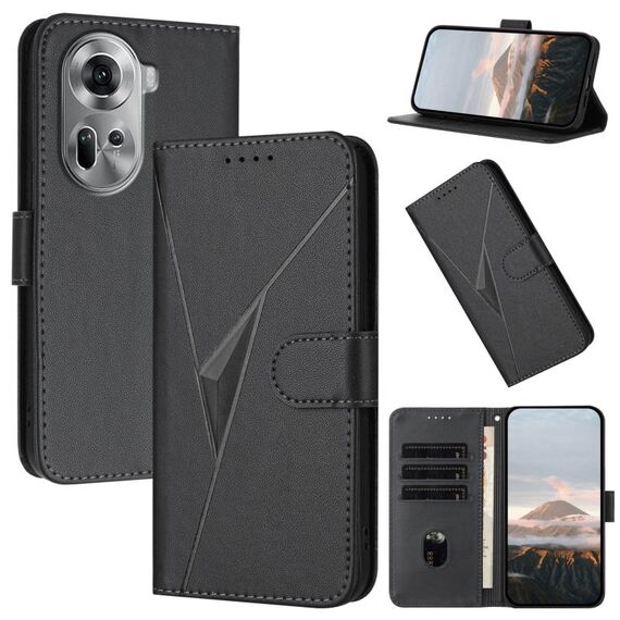 Per OPPO Reno11 Global Triangle Pattern Fibbia Custodia in pelle per telefono (nero)